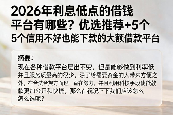 2026年利息低点的借钱平台有哪些？优选推荐+5个信用不好也能下款的大额借款平台