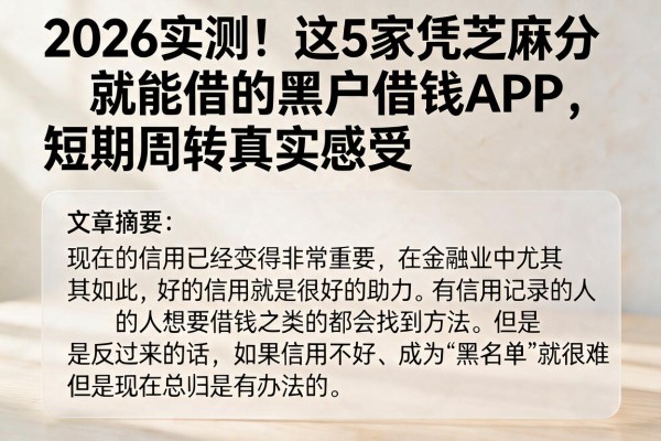 2026实测！这5家凭芝麻分就能借的黑户借钱APP，短期周转真实感受