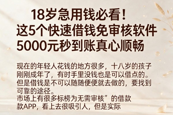 18岁急用钱必看!这5个快速借钱免审核软件,5000元秒到账真心顺畅