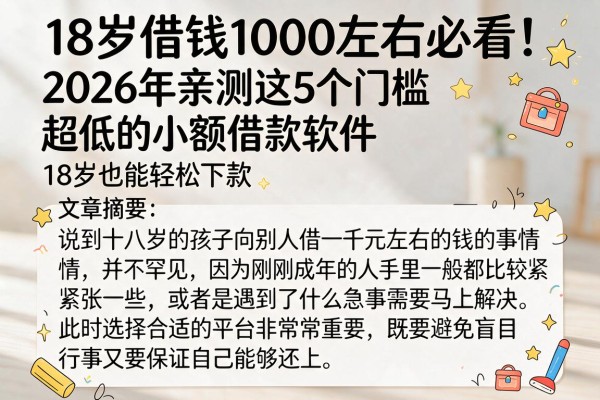 18岁借钱1000左右必看!2026年亲测这5个门槛超低的小额借款软件,18岁也能轻松下款