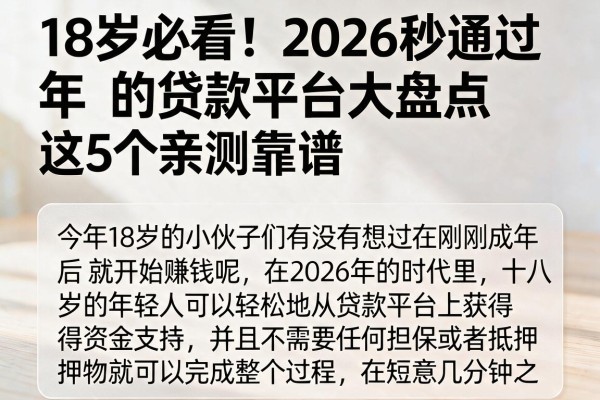 18岁必看！2026秒通过的贷款平台大盘点，这5个亲测靠谱