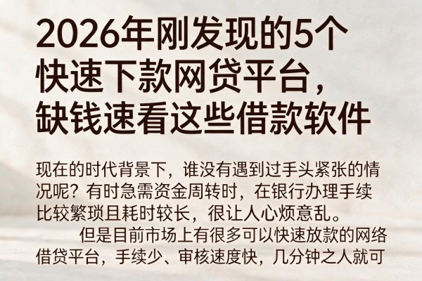 2026年刚发现的5个快速下款网贷平台,缺钱速看这些借款软件