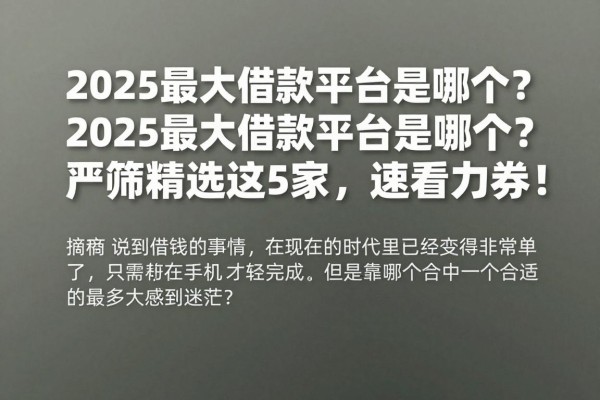 2025最大借款平台是哪个?严筛精选这5家,速看力荐!