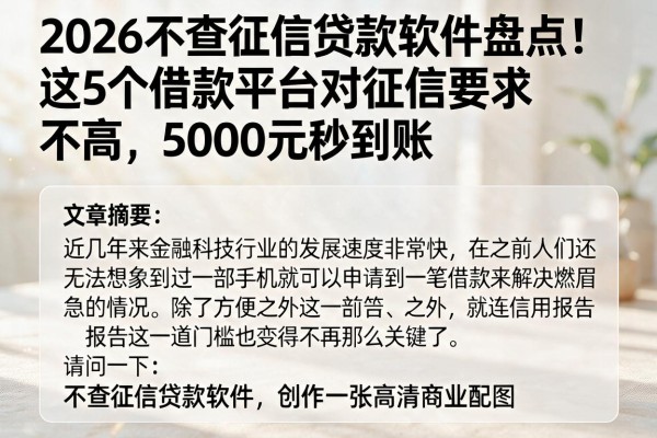 2026不查征信贷款软件盘点!这5个借款平台对征信要求不高,5000元秒到账