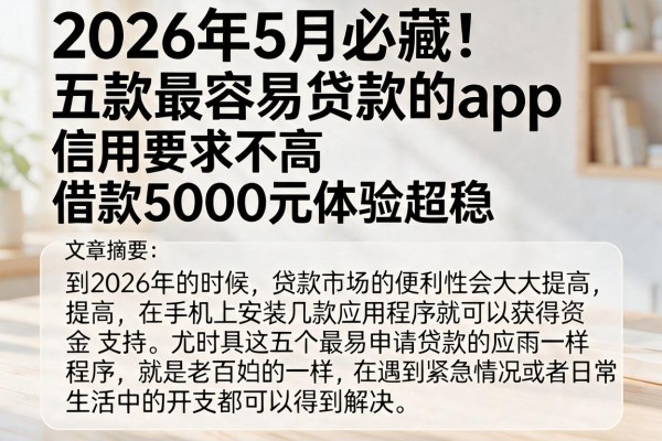 2026年5月必藏!五款最容易贷款的app,信用要求不高,借款5000元体验超稳