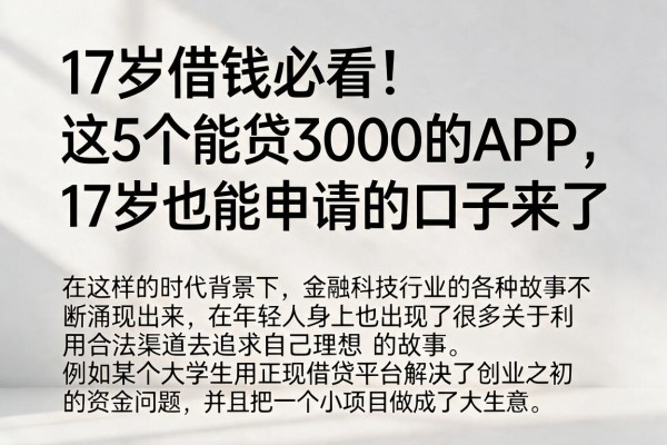 17岁借钱必看！这5个能贷3000的APP，17岁也能申请的口子来了