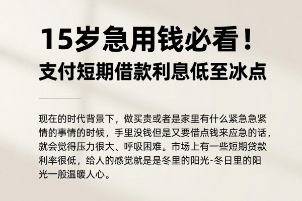 15岁急用钱必看!支付短期借款利息低至冰点,2026这5个小额贷口子内部疯传
