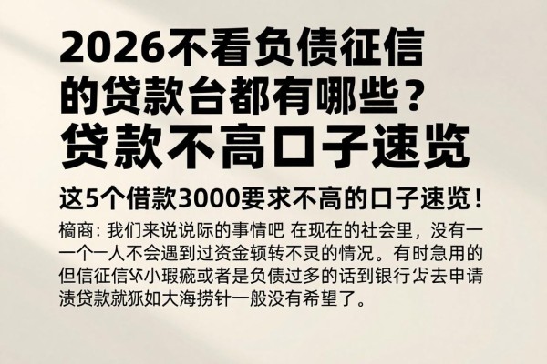 2026不看负债征信的贷款平台都有哪些?这5个借款3000要求不高的口子速览!