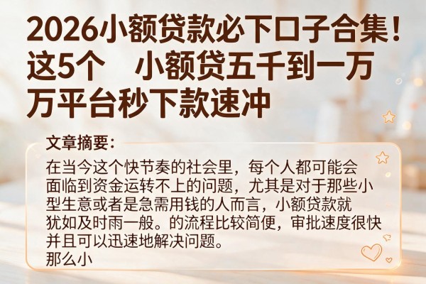 2026小额贷款必下口子合集!这5个小额贷五千到一万平台秒下款速冲