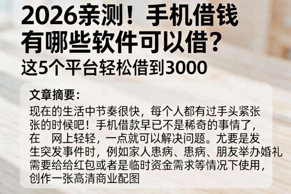 2026亲测！手机借钱有哪些软件可以借？这5个平台轻松借到3000