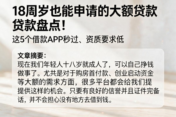 18周岁也能申请的大额贷款盘点!这5个借款APP秒过、资质要求低