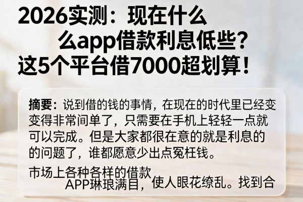 2026实测:现在什么app借款利息低些?这5个平台借7000超划算!