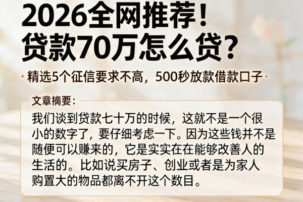 2026全网推荐!贷款70万怎么贷?精选5个征信要求不高、500秒放款借款口子