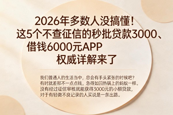 2026年多数人没搞懂!这5个不查征信的秒批贷款3000、借钱6000元APP,权威详解来了