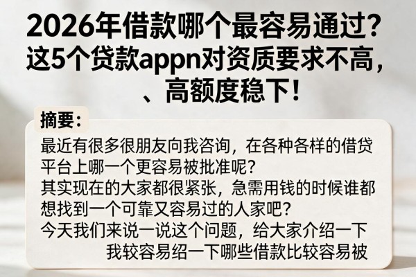 2026年借款哪个最容易通过?这5个贷款app对资质要求不高、高额度稳下!