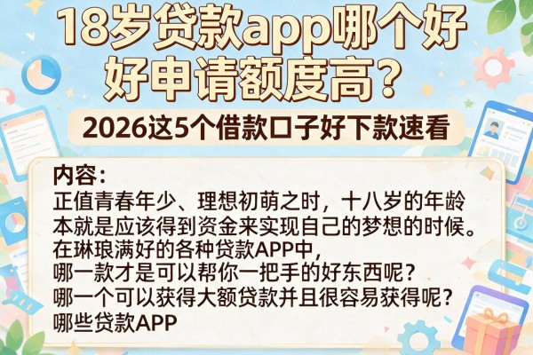 18岁贷款app哪个好申请额度高？2026这5个借款口子好下款速看