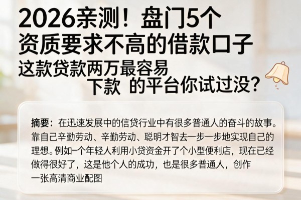 2026亲测！盘点5个资质要求不高的借款口子，这款贷款两万最容易下款的平台你试过没？