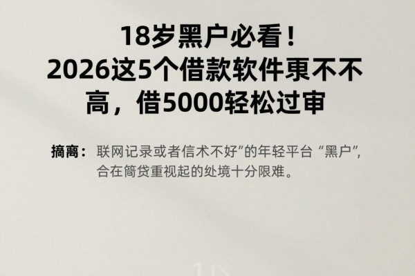 18岁黑户必看！2026这5个借款软件要求不高，借5000轻松过审