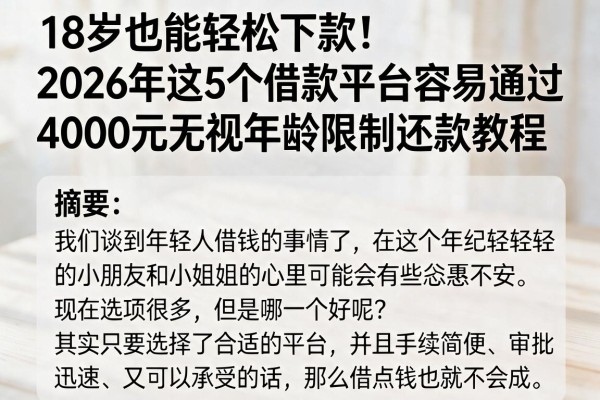 18岁也能轻松下款!2026年这5个借款平台容易通过,4000元无视年龄限制还款教程