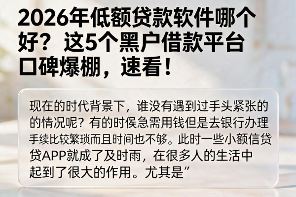 2026年低额贷款软件哪个好?这5个黑户借款平台口碑爆棚,速看!