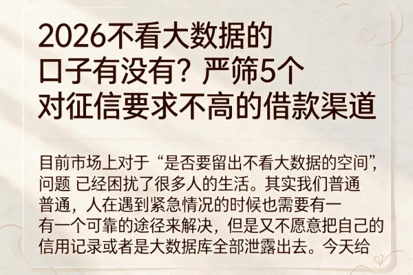 2026不看大数据的口子有没有?严筛5个对征信要求不高的借款渠道