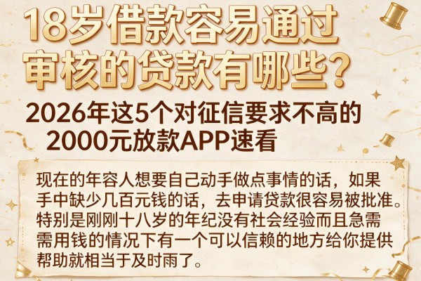 18岁借款容易通过审核的贷款有哪些？2026年这5个对征信要求不高的2000元放款APP速看