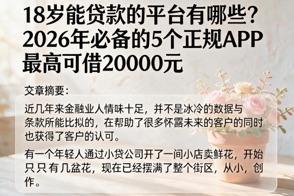 18岁能贷款的平台有哪些?2026年必备的5个正规APP,最高可借20000元