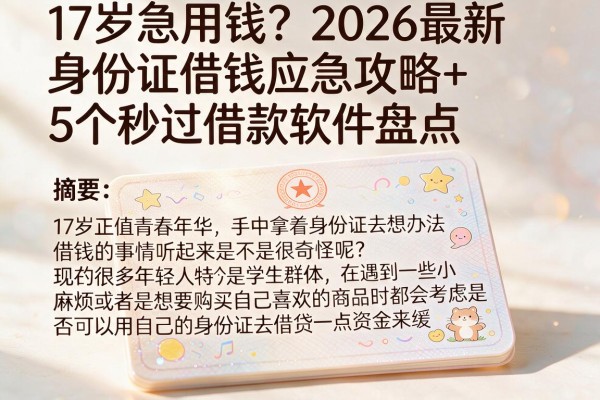 17岁急用钱?2026最新身份证借钱应急攻略+5个秒过借款软件盘点