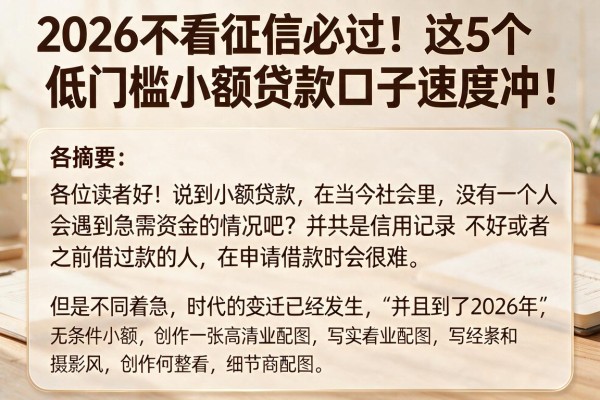 2026不看征信必过！这5个低门槛小额贷款口子速度冲！