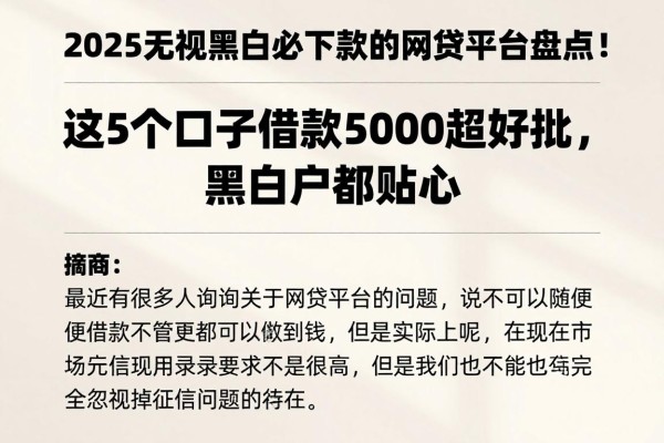 2025无视黑白必下款的网贷平台盘点！这5个口子借款5000超好批，黑白户都贴心