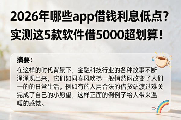 2026年哪些app借钱利息低点？实测这5款软件借5000超划算！