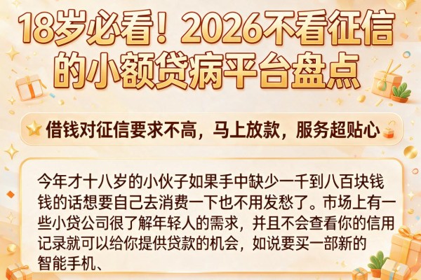 18岁必看！2026不看征信的小额贷款平台盘点，借钱对征信要求不高、马上放款，服务超贴心
