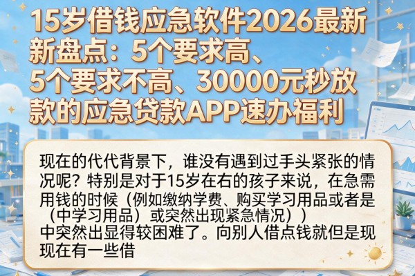 15岁借钱应急软件2026最新盘点：5个要求不高、30000元秒放款的应急贷款APP速办福利