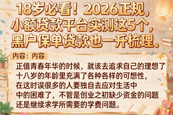 18岁必看!2026正规小额贷款平台实测这5个,黑户保单贷款也一并梳理