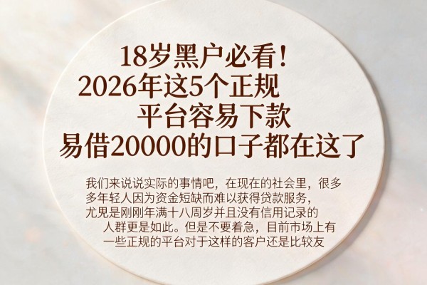 18岁黑户必看!2026年这5个正规平台容易下款,易借20000的口子都在这了