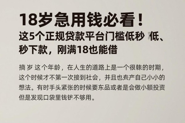 18岁急用钱必看！这5个正规贷款平台门槛低、秒下款，刚满18也能借
