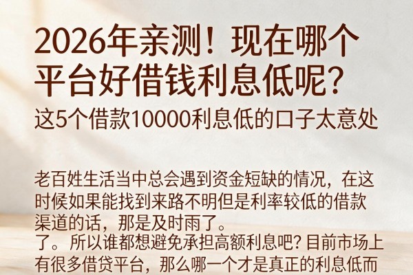 2026年亲测!现在哪个平台好借钱利息低呢?这5个借款10000利息低的口子太意外