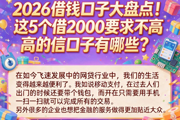 2026借钱口子大盘点!这5个借2000要求不高的信口子有哪些?