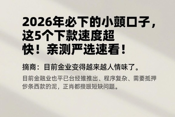 2026年必下的小额口子，这5个下款速度超快！亲测严选速看！