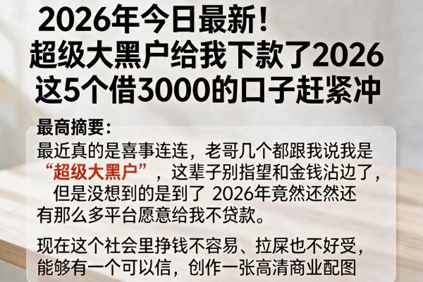 2026年今日最新!超级大黑户给我下款了2026,这5个借3000的口子赶紧冲