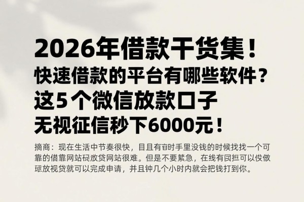 2026年借款干货集！快速借款的平台有哪些软件？这5个微信放款口子无视征信秒下6000元！
