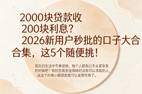 2000块贷款收200块利息?2026新用户秒批的口子大合集,这5个随便挑!