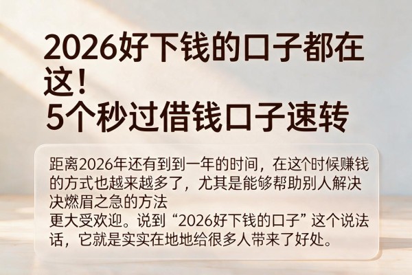 2026好下钱的口子都在这！5个秒过借钱口子速转