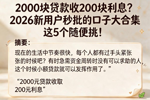 2000块贷款收200块利息？2026新用户秒批的口子大合集，这5个随便挑！