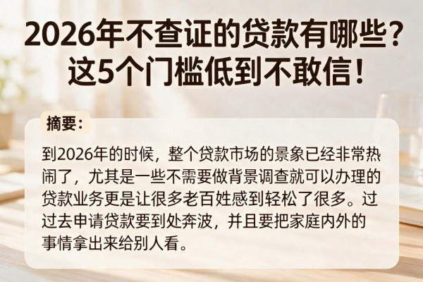 2026年不查证的贷款有哪些?这5个门槛低到不敢信!