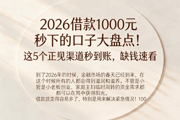 2026借款1000元秒下的口子大盘点!这5个正规渠道秒到账,缺钱速看