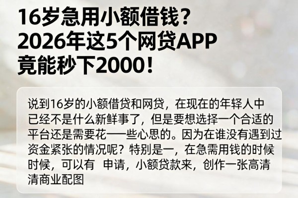 16岁急用小额借钱？2026年这5个网贷APP竟能秒下2000！