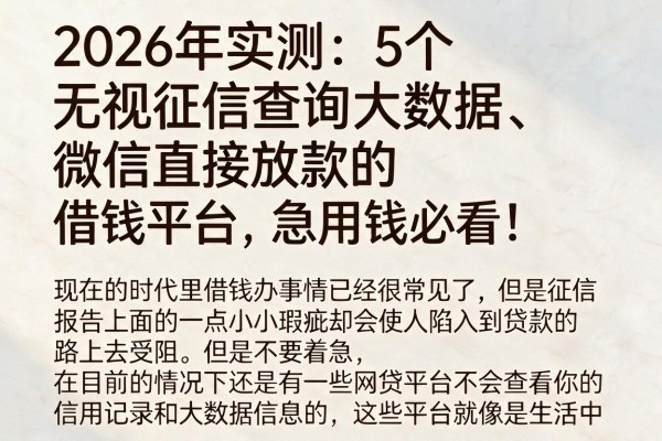 2026年实测:5个无视征信查询大数据、微信直接放款的借钱平台,急用钱必看!