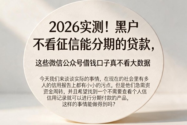 2026实测!黑户不看征信能分期的贷款,这些微信公众号借钱口子真不看大数据