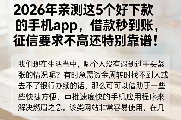 2026年亲测这5个好下款的手机app，借款秒到账，征信要求不高还特别靠谱！